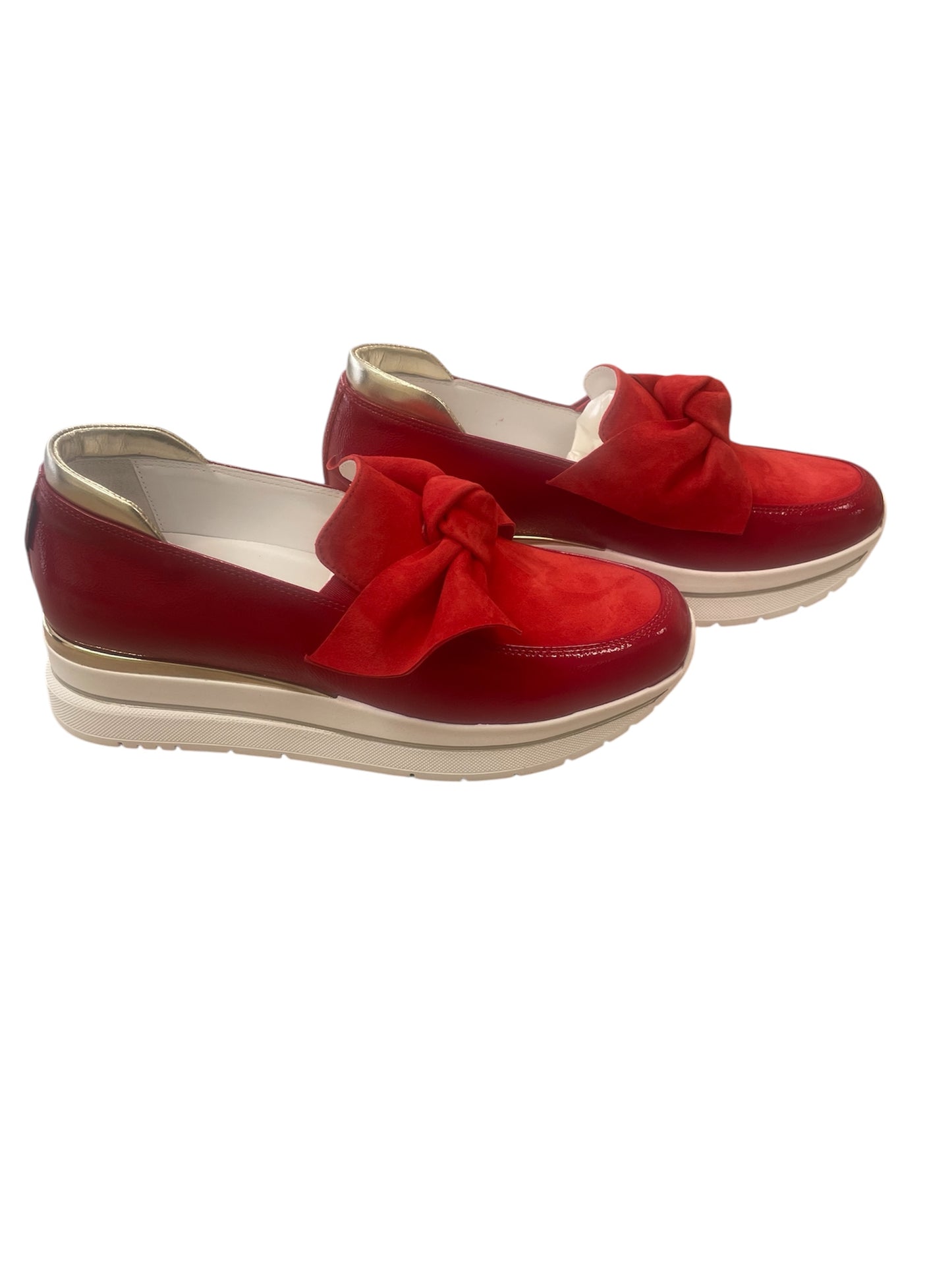 Marco moreo red leather and suede platform loafers