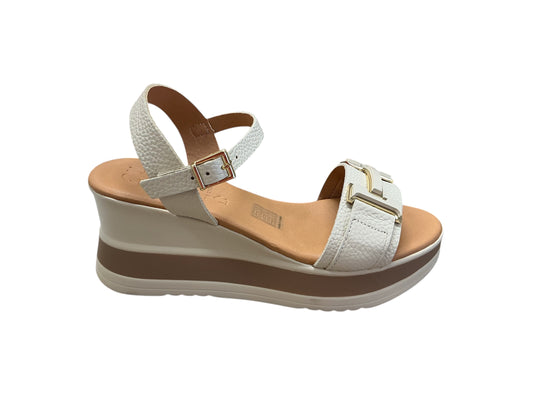 Oh My Sandals cream leather wedge platform sandal