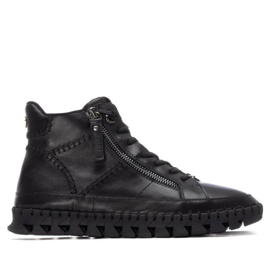 Carmela black leather ankle boot (high top)