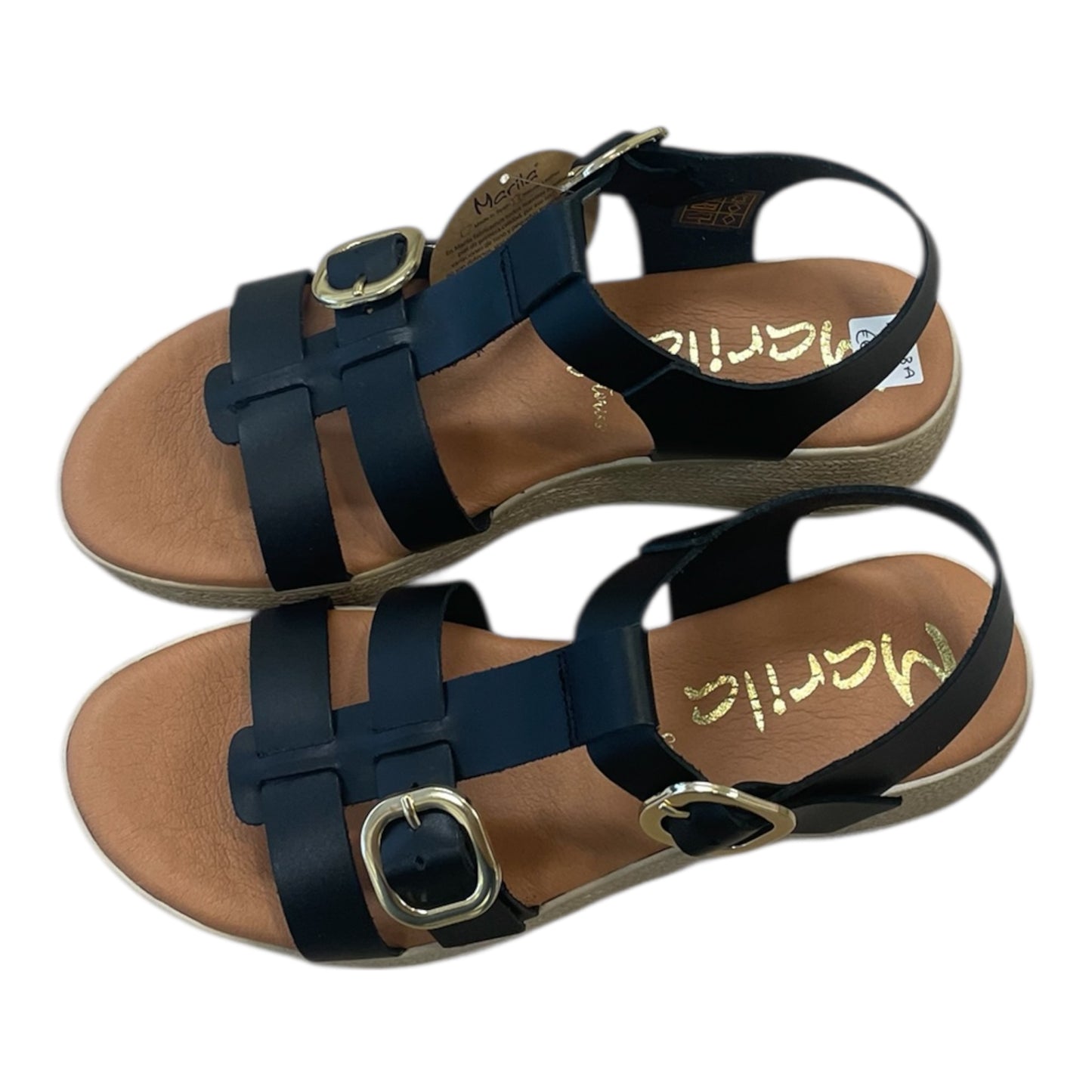 Marila black leather platform wedge sandal
