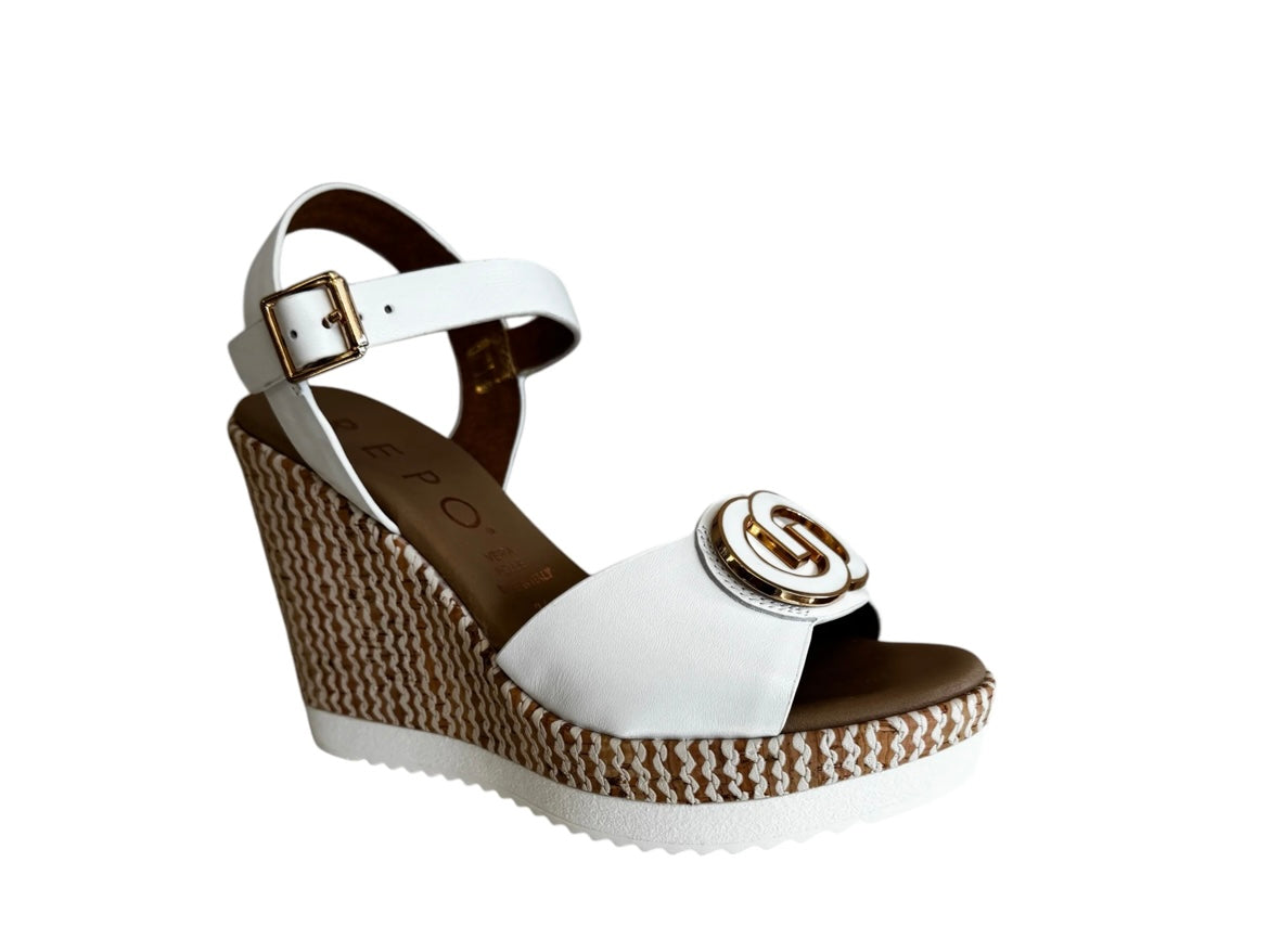 Repo white leather wedge sandals