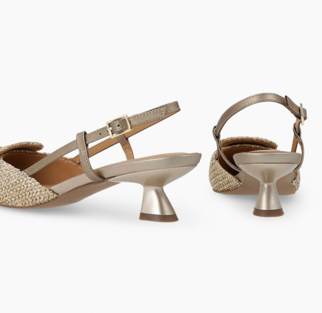 Lodi gold raffia slingback