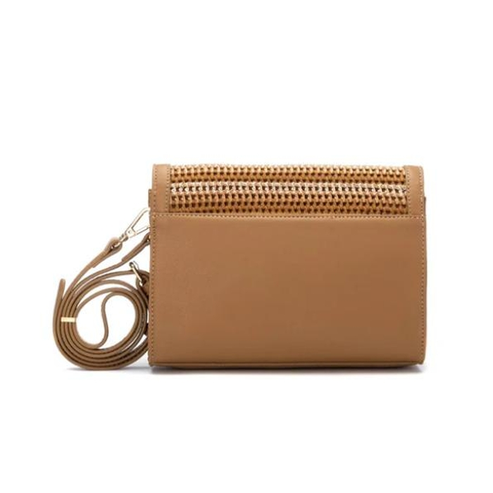 Carmela tan raffia and leather cross body bag