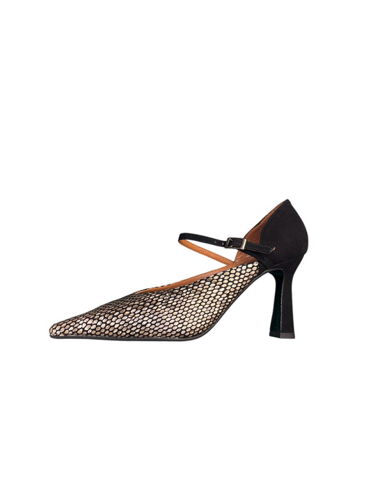 Marian gold and black leather shoes