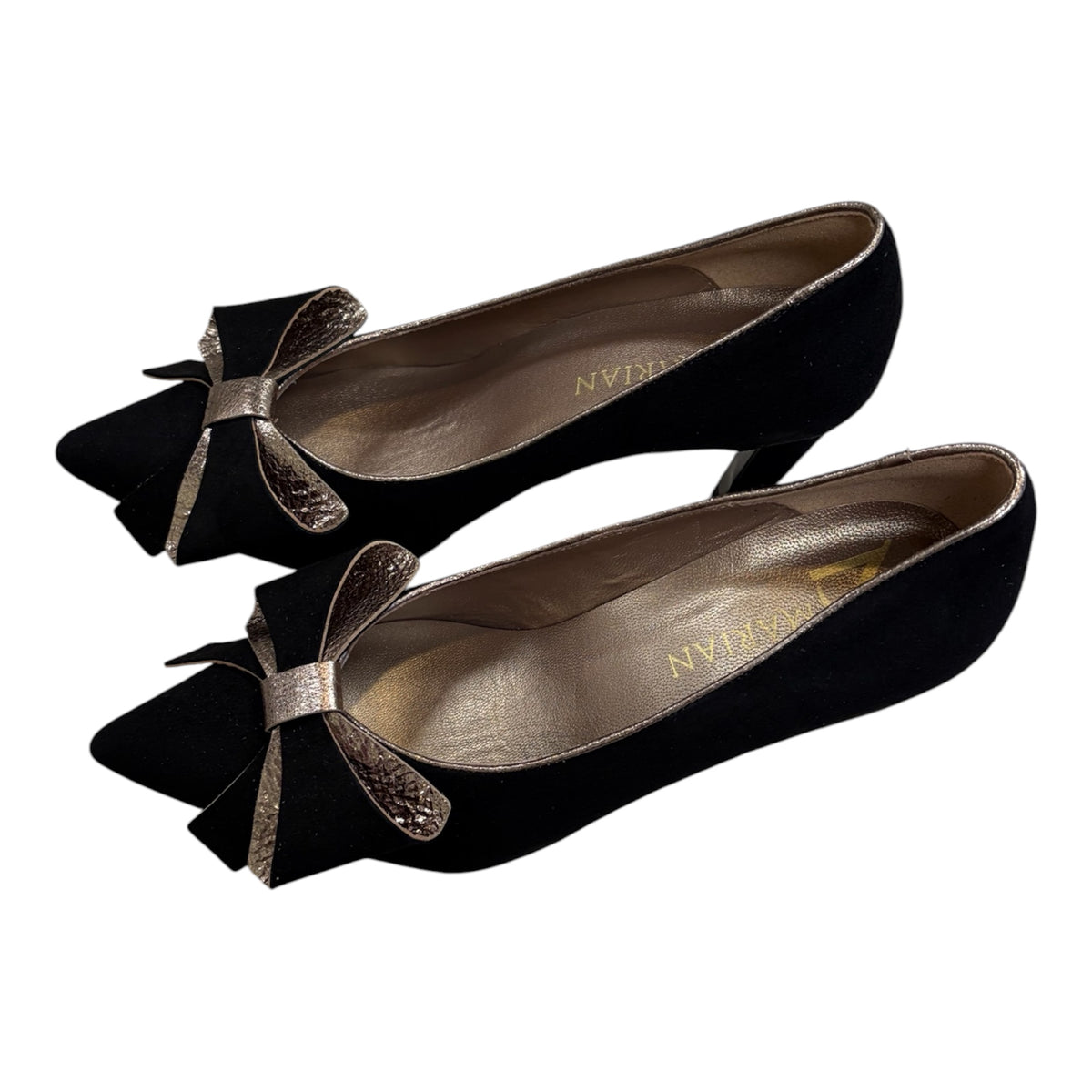 Marian Black suede Court Shoes with Metallic Bow Detail