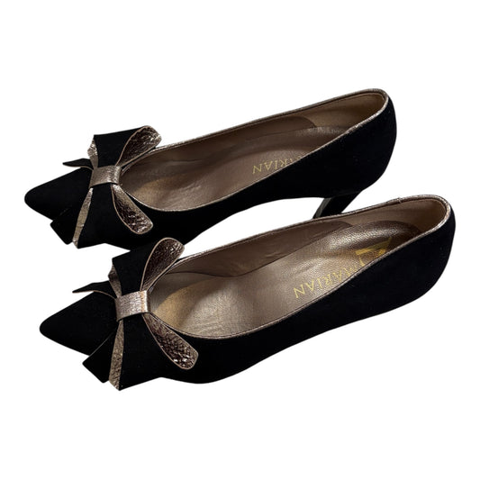 Marian Black suede Court Shoes with Metallic Bow Detail