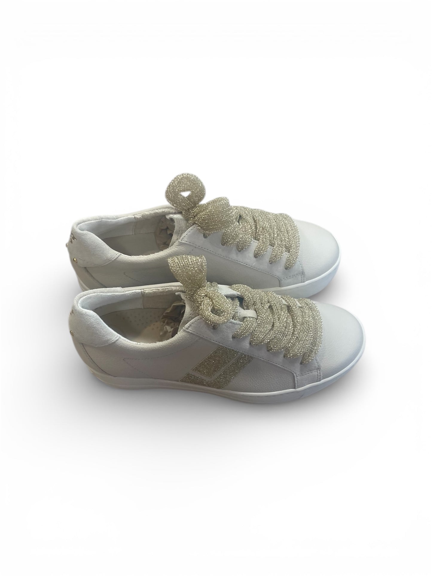 Paul Green beige and gold leather platform sneakers