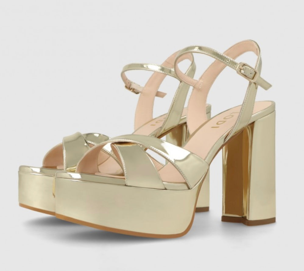 Lodi gold leather mirror effect platform sandal