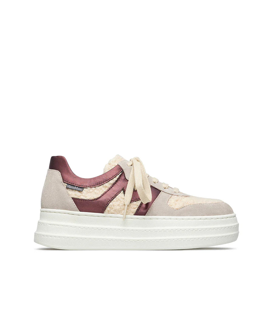 Marco Moreo beige suede & fur platform sneakers with rioga detailing - Melissakshoes