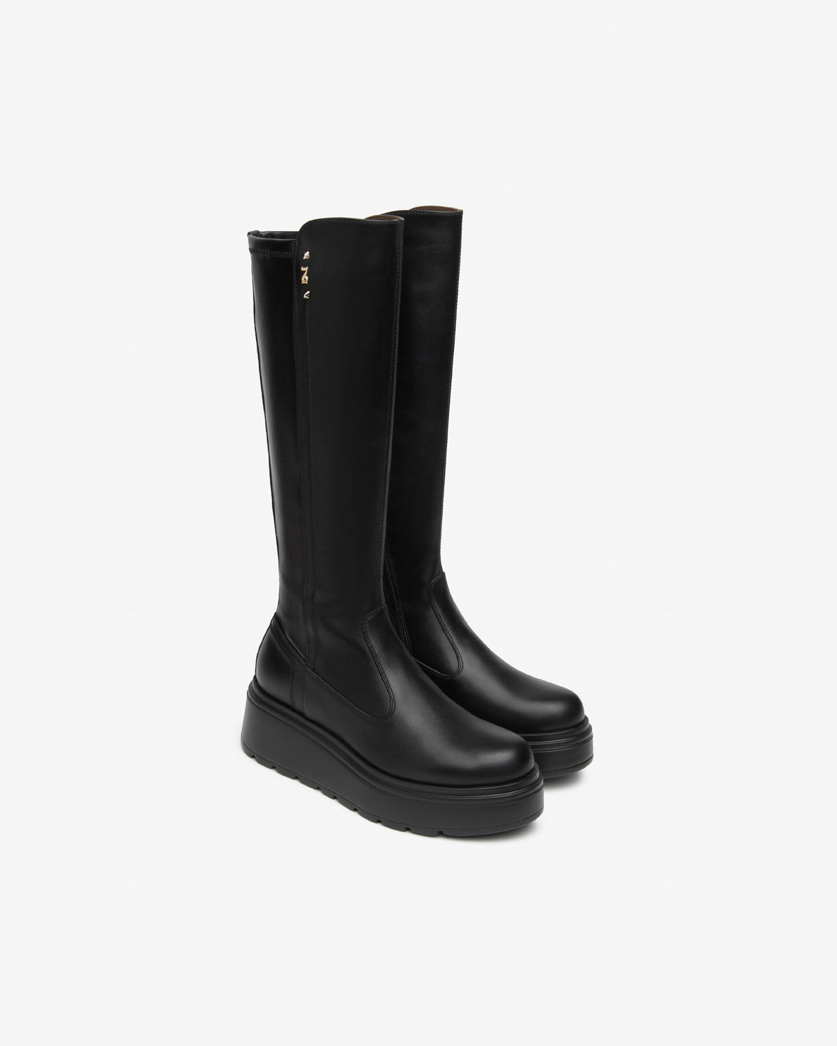 NeroGiardini black leather wedge knee highs