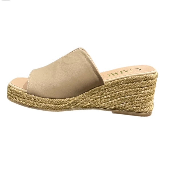 Gaimo beige leather slip on wedge sandals