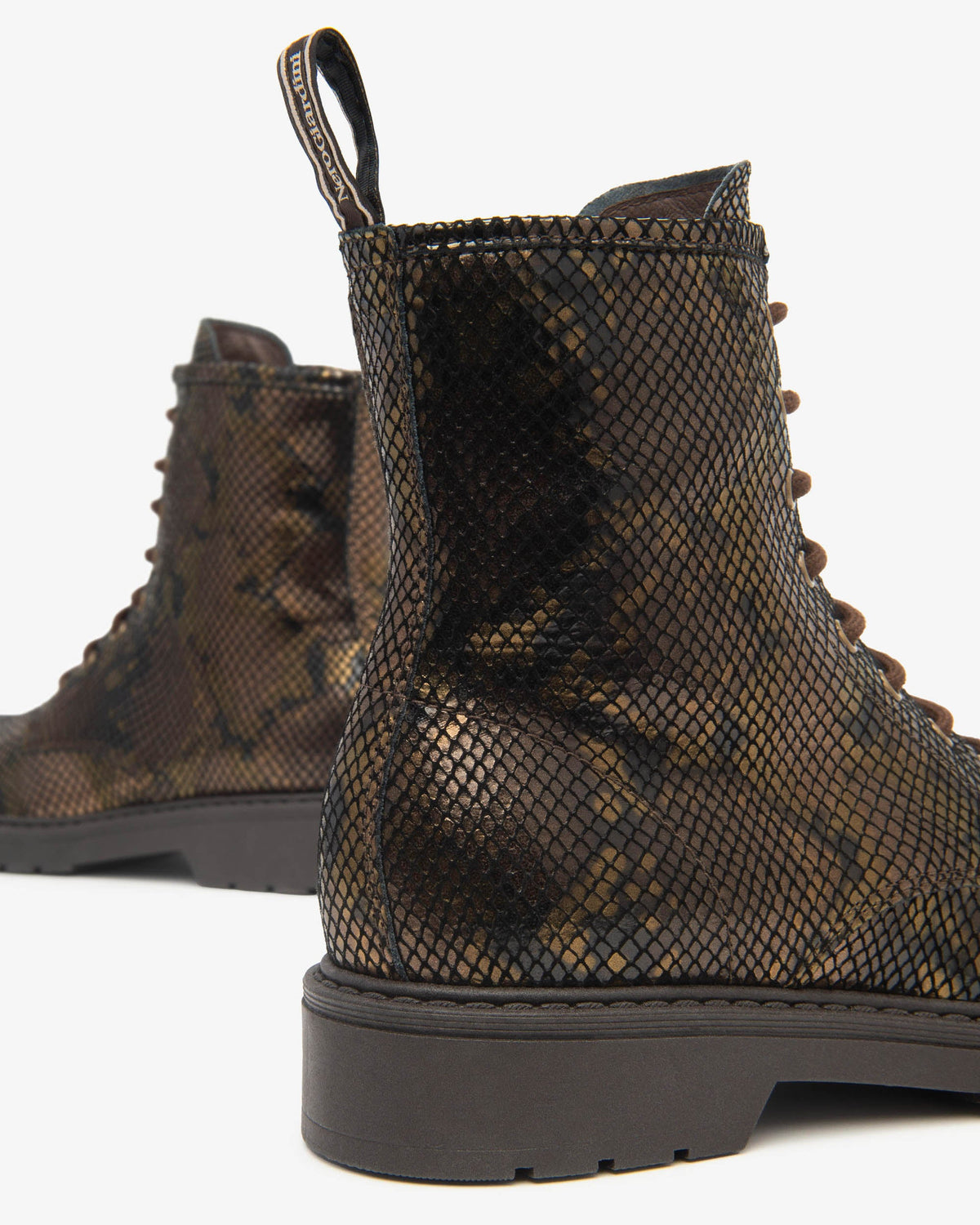 NeroGiardini bronze leather snakeskin effect combat boots