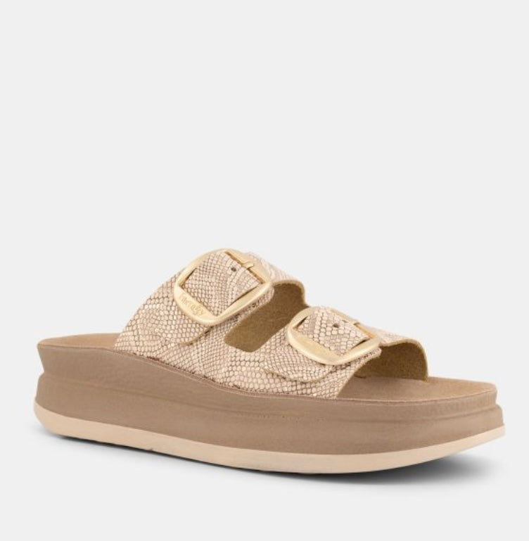Fantasy sandals rose gold leather platform sandals