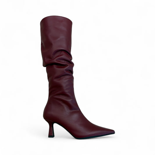 Marian burgundy leather scrunched kitten heel boot