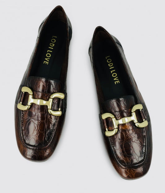 Lodi brown leather embossed loafers