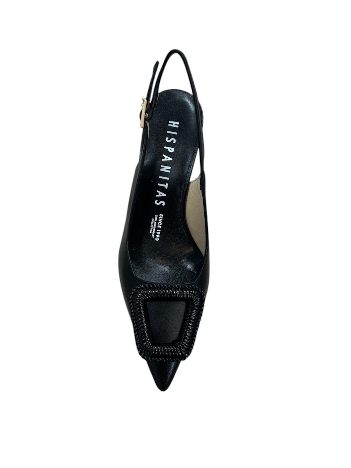 Hispanitas black leather sling back shoes
