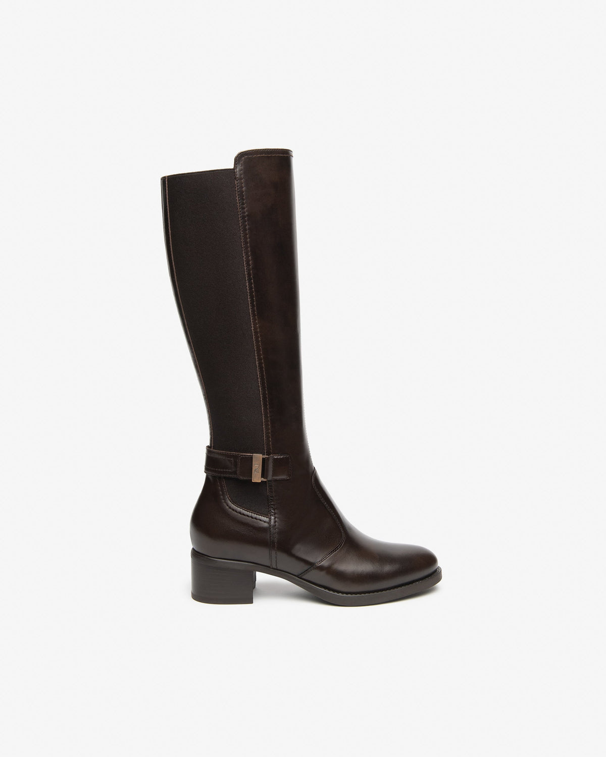 NeroGiardini brown leather and fabric knee high boots
