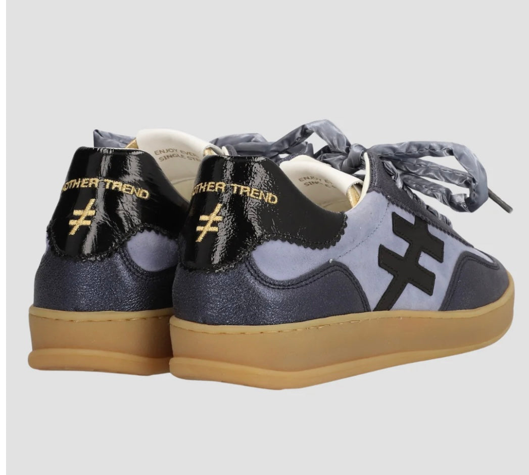 Another Trend Avalon Sky Blue Suede, Blue Sparkle Trainers with Black Heel