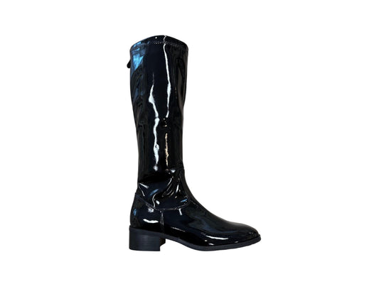 Adige black patent leather knee high boots