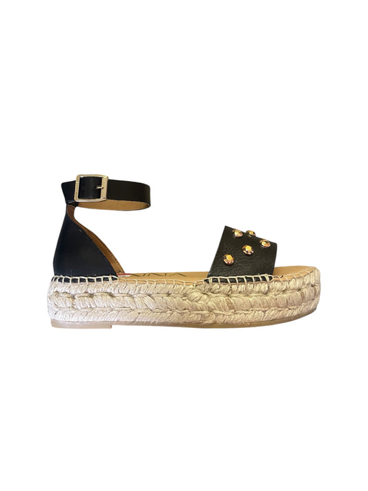 Kanna black leather sandals with gold stud detail