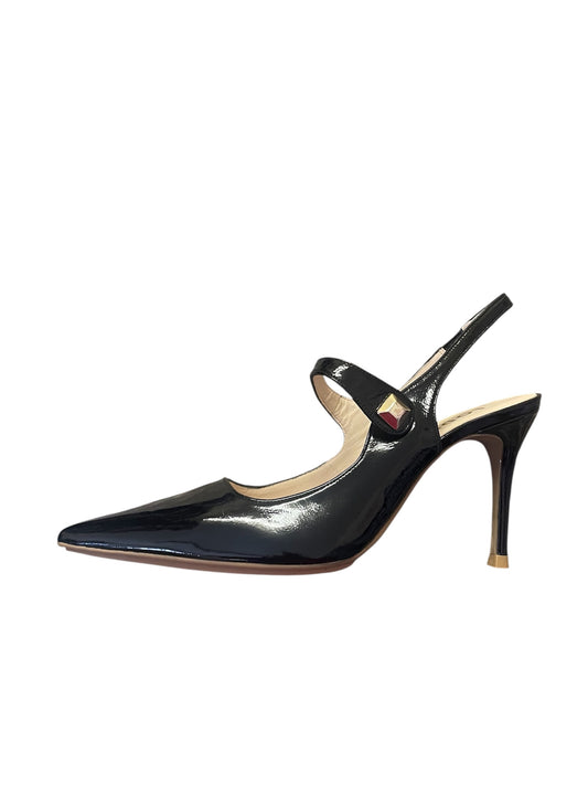 Lodi black patent leather slingbacks