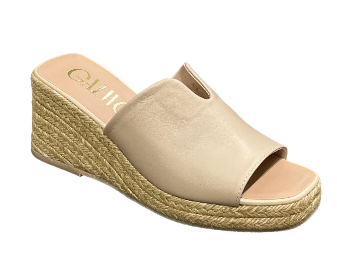 Gaimo beige leather slip on wedge sandals
