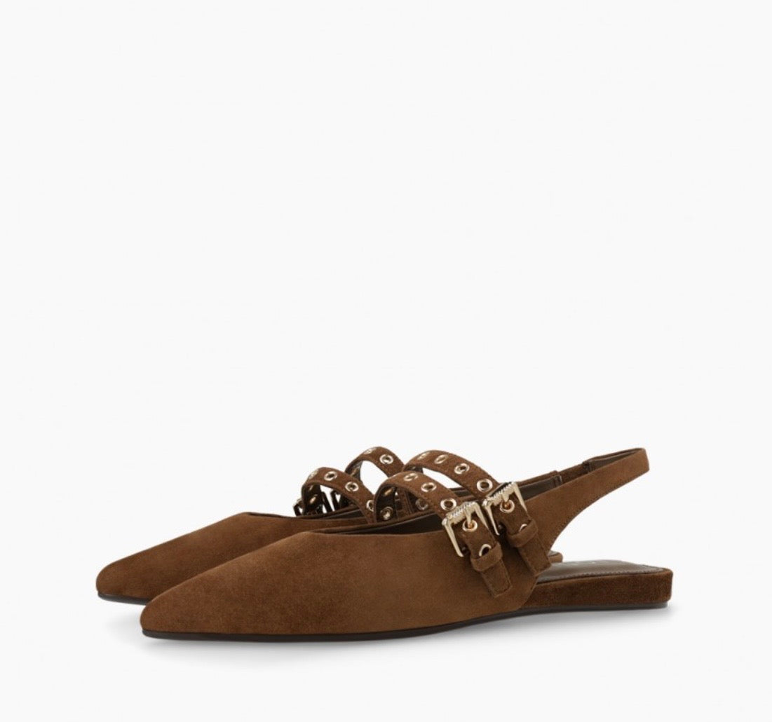 Lodi brown suede slingback ballerina
