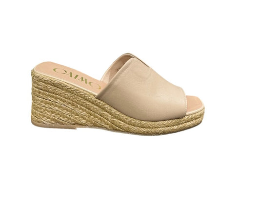 Gaimo beige leather slip on wedge sandals