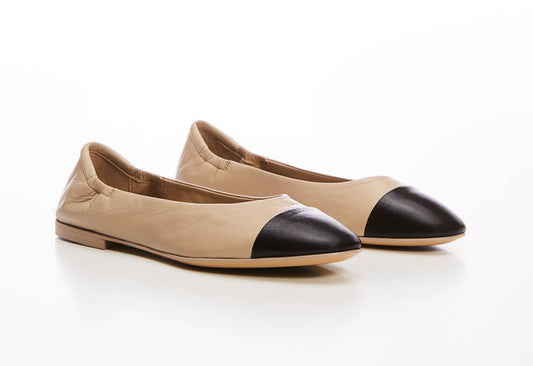 POMME D’OR black and beige leather ballerinas