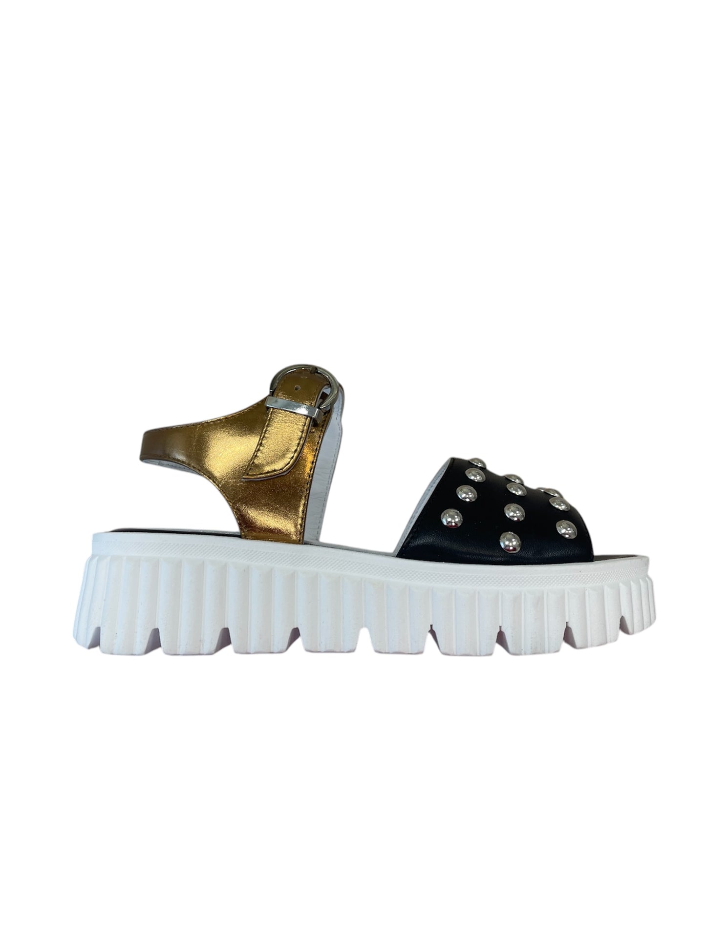 Marco moreo black and gold leather  platform sandals