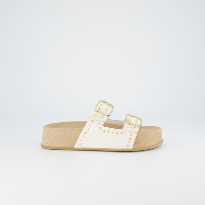 Paul Green white leather mules with gold studded detail - Melissakshoes