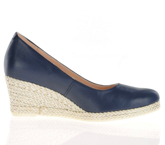Jose Saenz navy leather wedge shoes