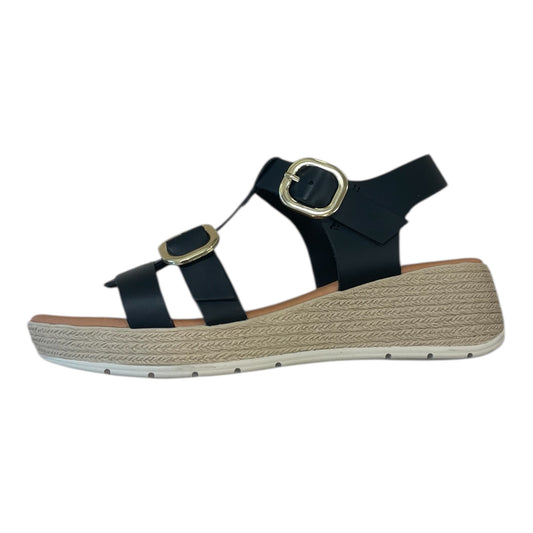 Marila black leather platform wedge sandal