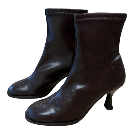 Miss Elastic chocolate brown faux leather sock boots M6
