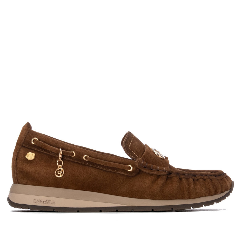 Carmela tan suede moccasins with wedge