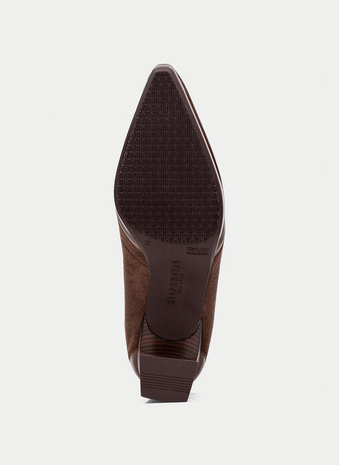 Hispanitas brown leather and stretch fabric pointed toe ankle boots