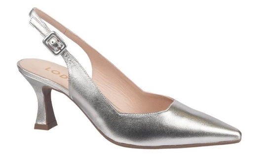 Lodi silver leather slingback pumps