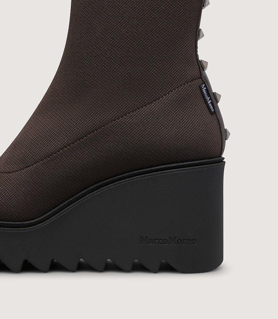 Marco Moreo brown knee high wedge boots with stud detail
