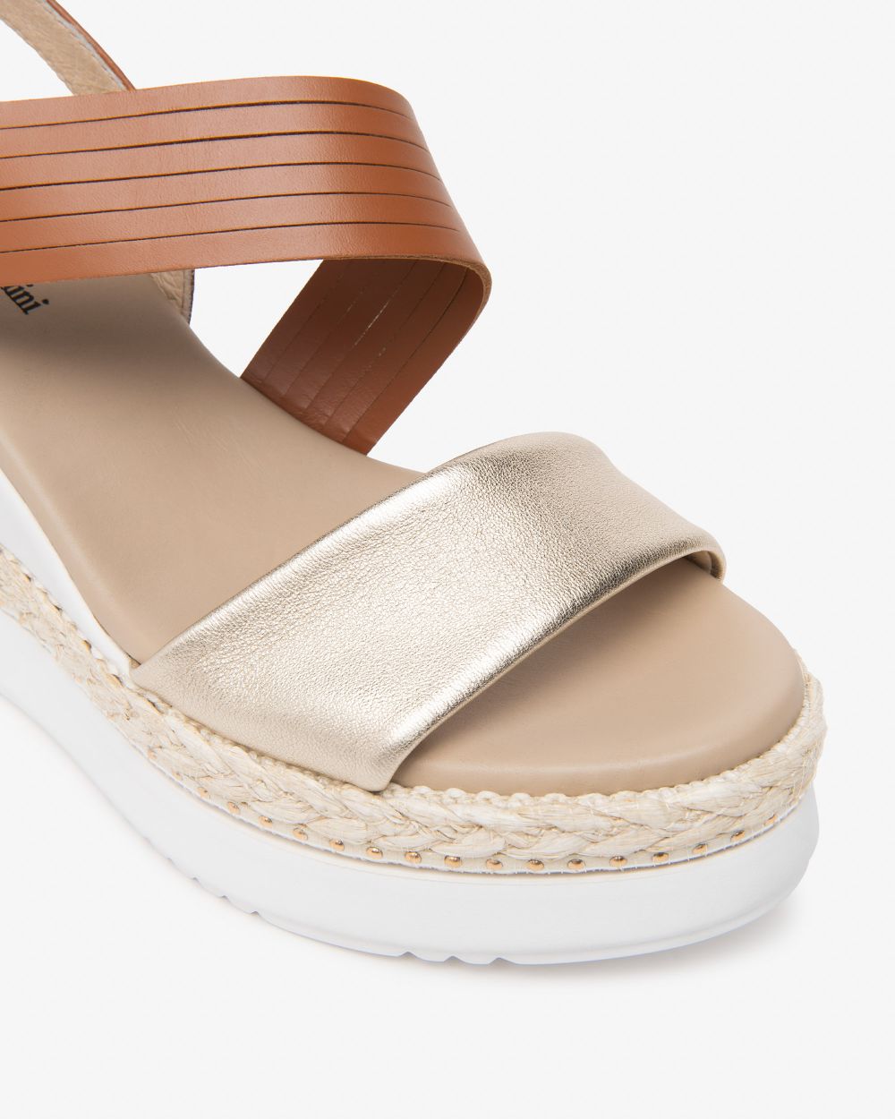 Nerogiardini tan and gold leather wedge sandal