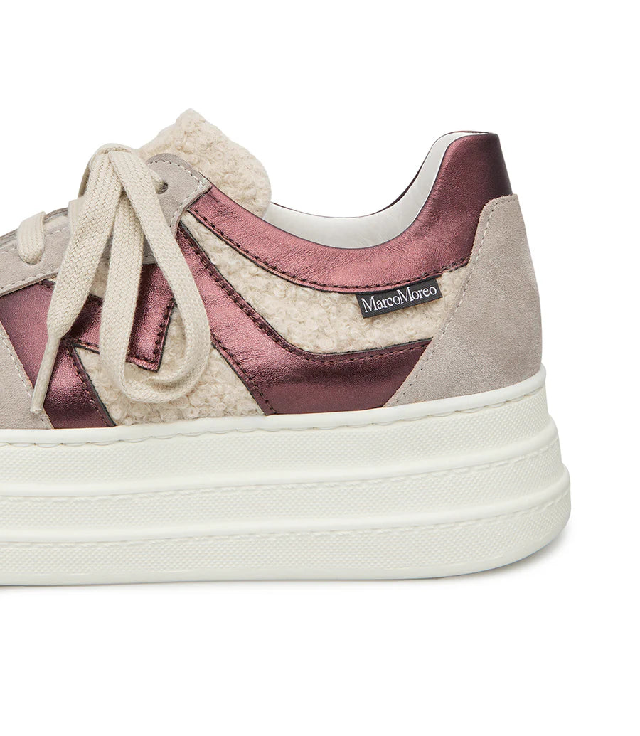 Marco Moreo beige suede & fur platform sneakers with rioga detailing - Melissakshoes