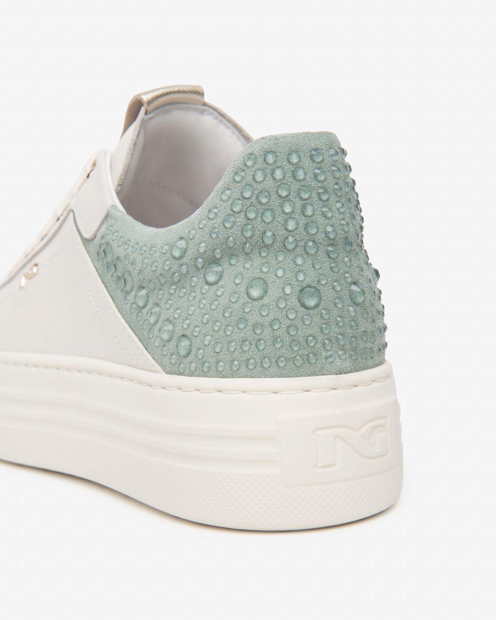 NeroGiardini white and green leather and suede platform sneakers - Melissakshoes