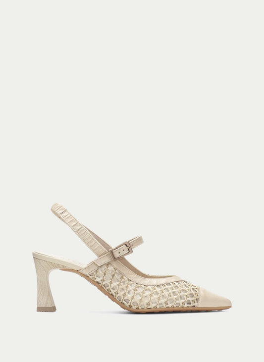 Hispanitas cream raffia and leather Mary Jane pointed slingback shoes - Melissakshoes