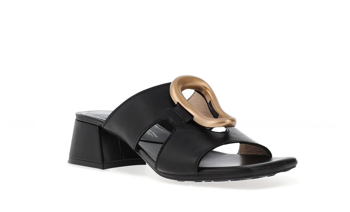 Hispanitas black leather heeled mules