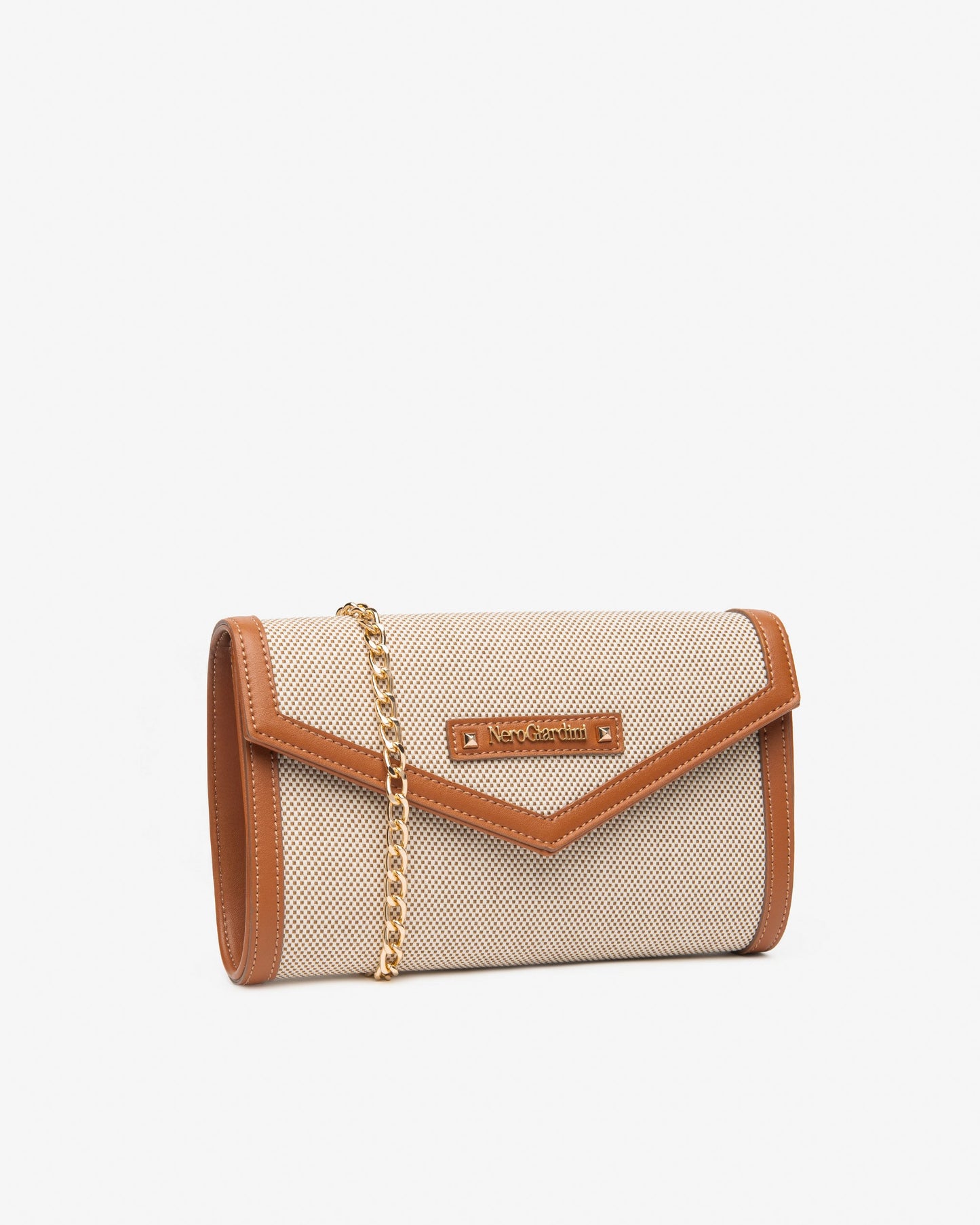 NeroGiardini beige and tan material clutch bag