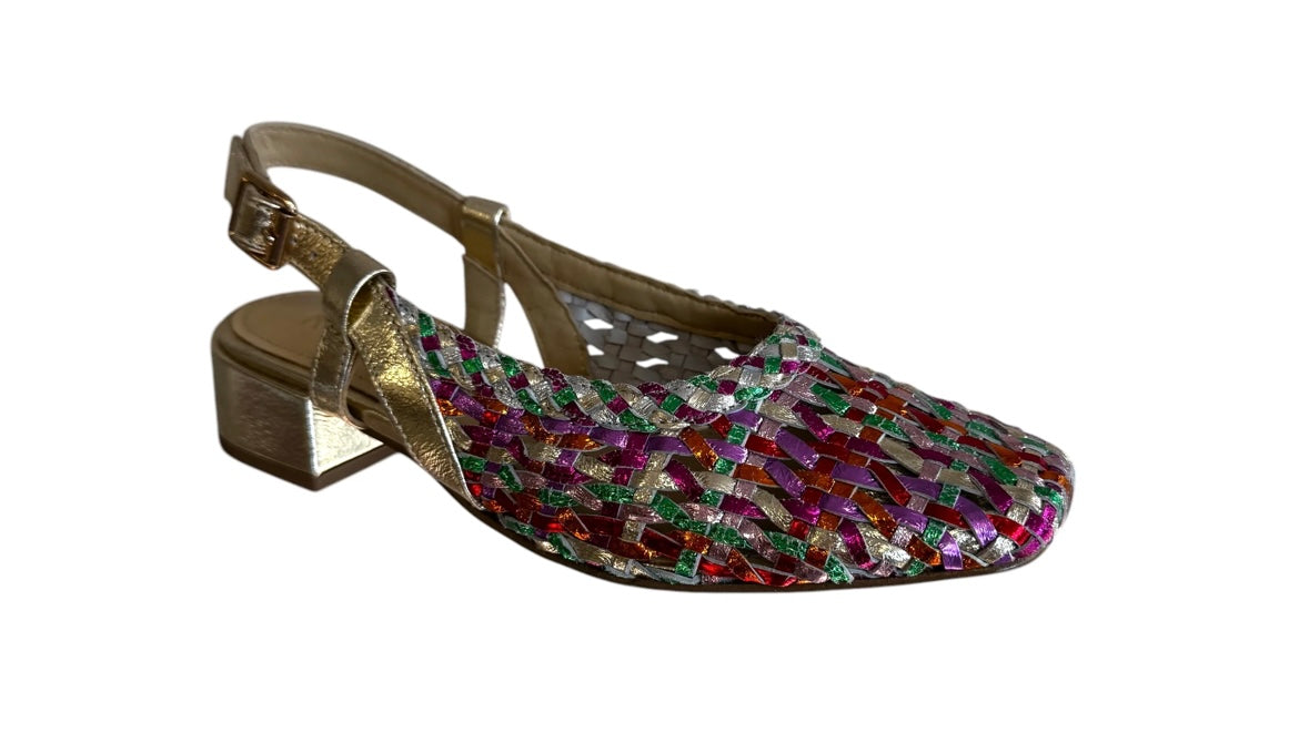 Repo leather multicoloured and gold slingbacks