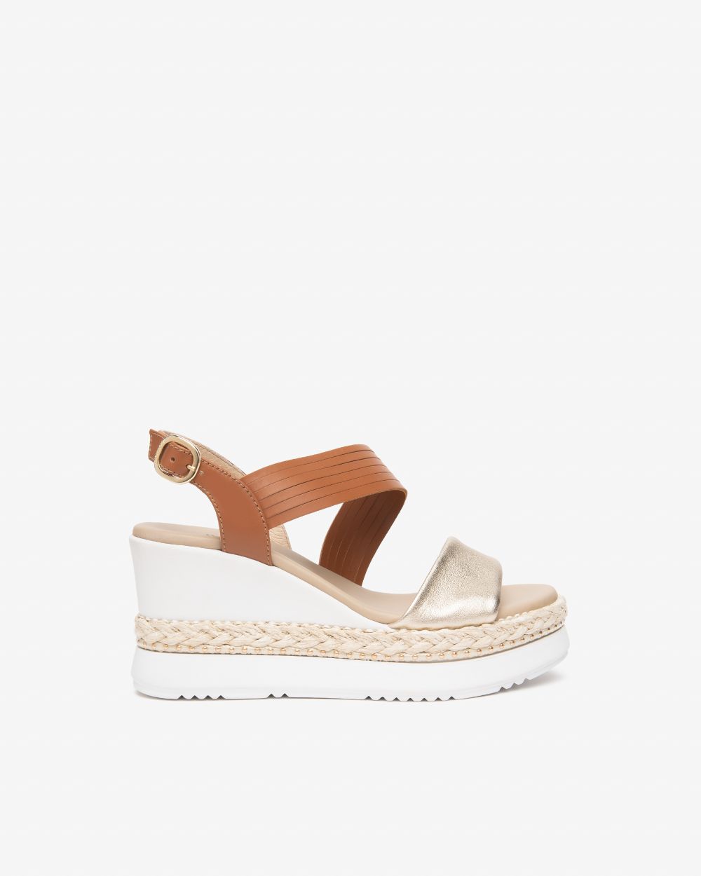 Nerogiardini tan and gold leather wedge sandal