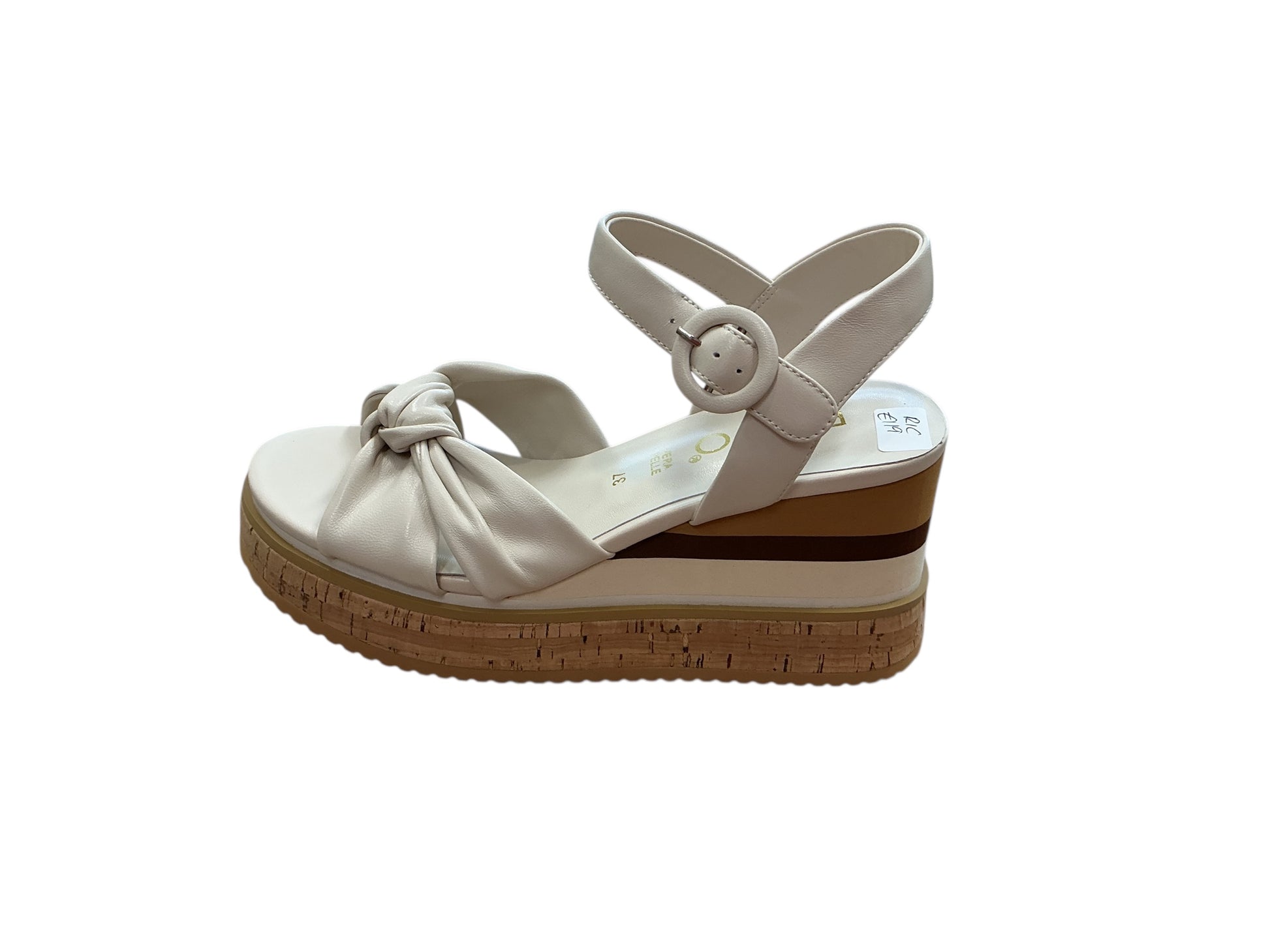 Repo cream leather wedge sandal with knot design - Melissakshoes