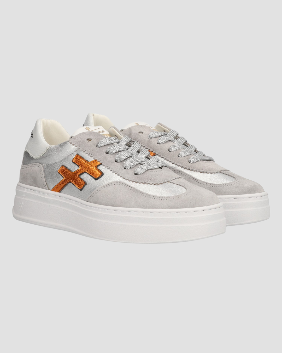 Another Trend silver suede and leather platform sneaker