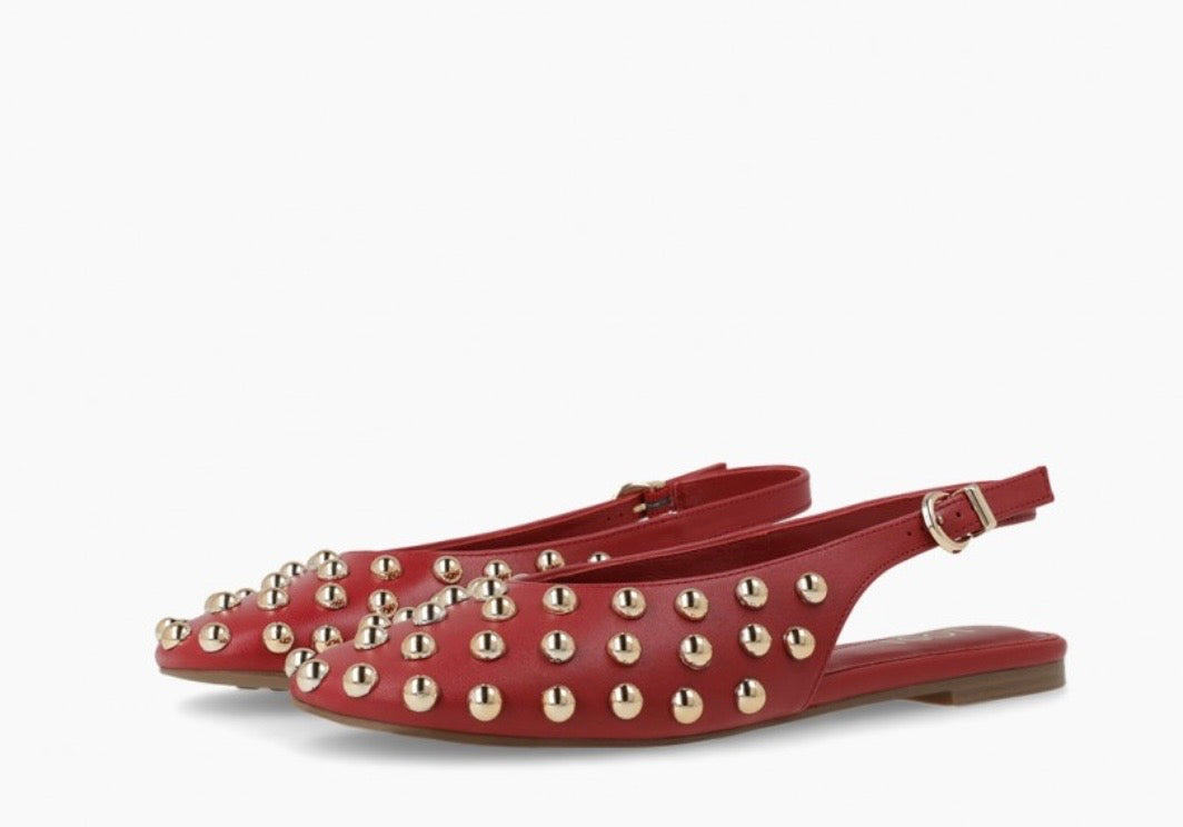 Lodi red leather ballet flat slingbacks with gold studs