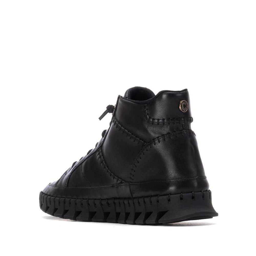 Carmela black leather ankle boot (high top)